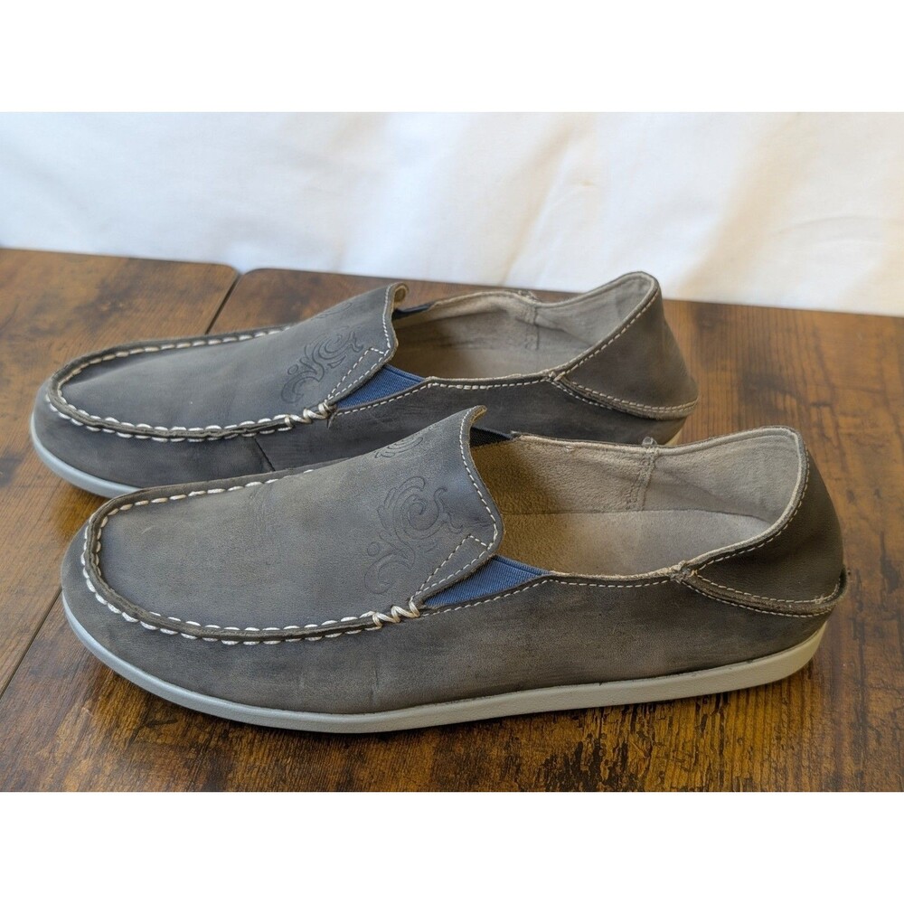 OluKai Nohea Nubuck Women's 7 Loafers Slip On Shoes Basalt Gray 20174-VIPG EU 37